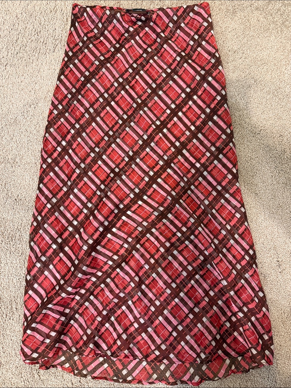 Mango Pink and Brown Plaid Maxi Skirt
